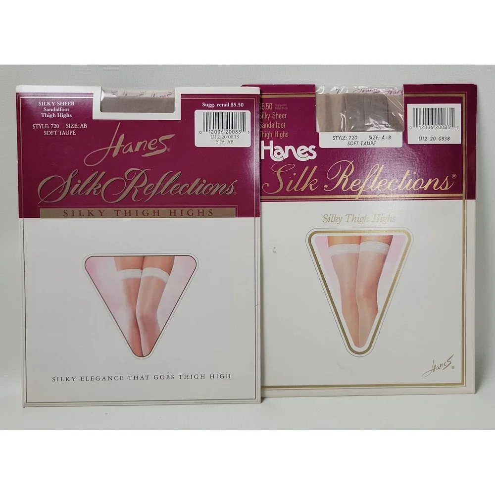 2 Pairs Hanes Silk Reflections Silky Thigh Highs Soft Taupe Size AB Style 720